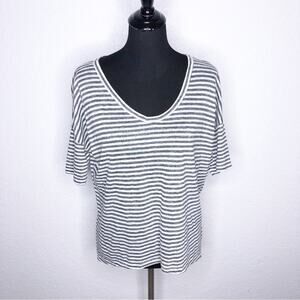 Fine gray white striped linen v neck top size XS / Small
